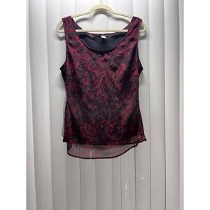 Gothic Lace Tank Top Black Red Womens XL Vampire Dark Romantic Floral Sheer
